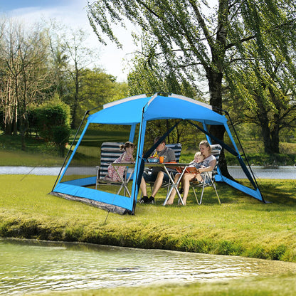 Hyper Venture Screen House 14x14ft Canopy Tent with 5-Sided Netting, Easy Setup, Portable Gazebo Shelter for Outdoor Camping, Gathering, Party, Picnic, Blue