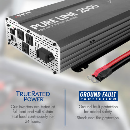 Wagan EL3808 Pure Line Power Inverter 2000 Watt DC 12V to 110V AC Car Pure Sine Wave Power Inverter for Home RV Camping Van Life Off Grid ETL Certified