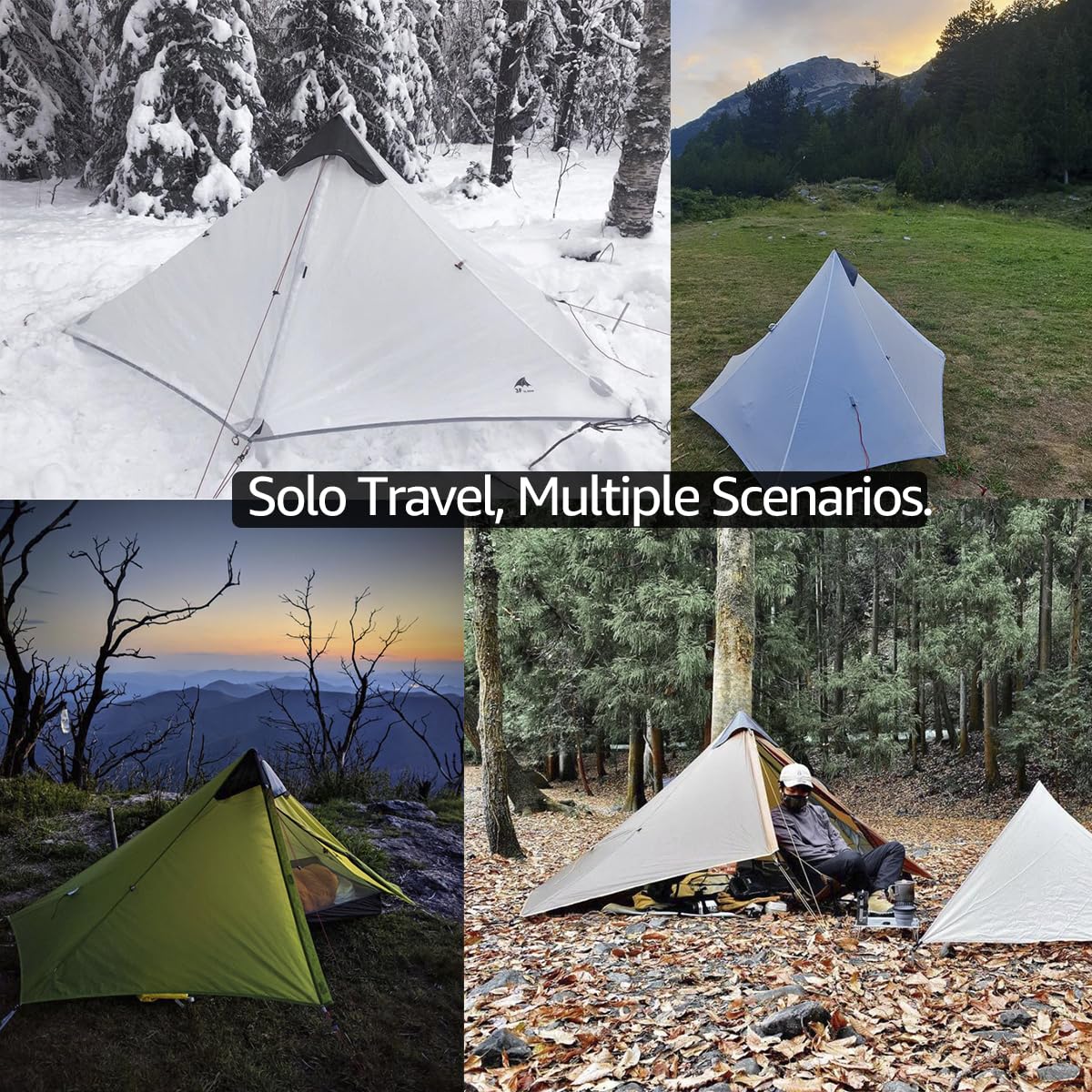 Telomat 3F Lanshan1 Ultralight Tent 3/4 Season Portable Backpacking Tent for 1-Person 15D Silicon Coated Waterproof Poleless Double Layer Tent for Camping, Climbing, Hiking (Grey 3 Season)