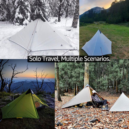 Telomat 3F Lanshan1 Ultralight Tent 3/4 Season Portable Backpacking Tent for 1-Person 15D Silicon Coated Waterproof Poleless Double Layer Tent for Camping, Climbing, Hiking (Grey 3 Season)