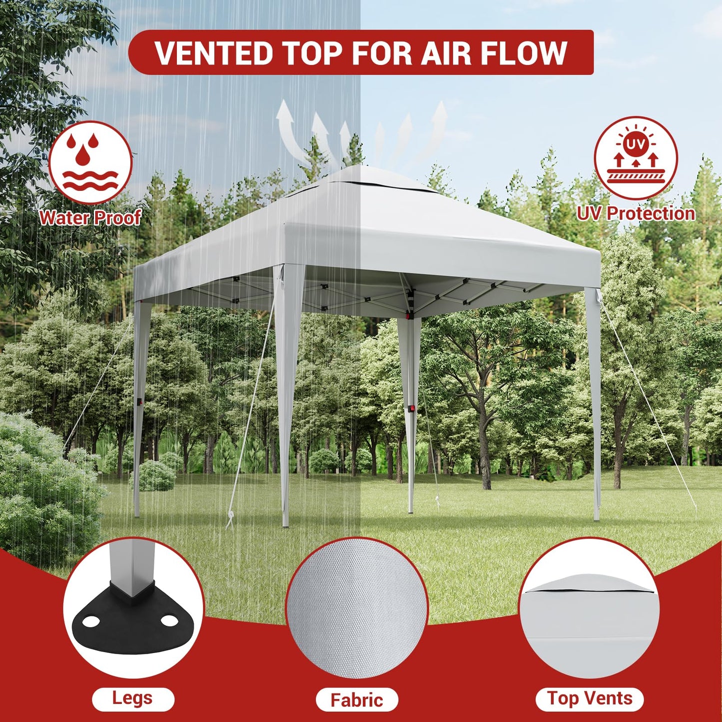 10 x 10 FT Pop Up Canopy Tent, Height Adjustable Sun Shade Shelter with Top Vent, Commercial Portable Instant Canopy with Wheeled Carry Bag, Waterproof Party Tent for Patio, Garden, White