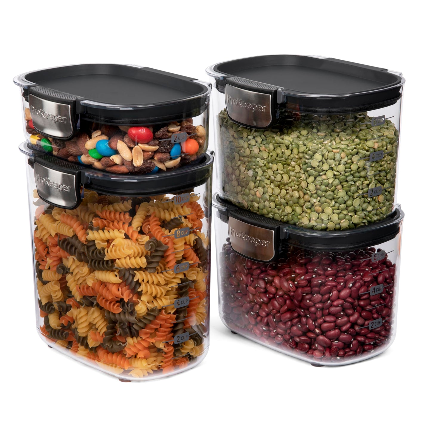 ProKeeper+ Airtight Food Storage Container Set – Clear Plastic Flour and Sugar Canister Set with Magnetic Accessories for Kitchen Organization (Black, 13-Piece)