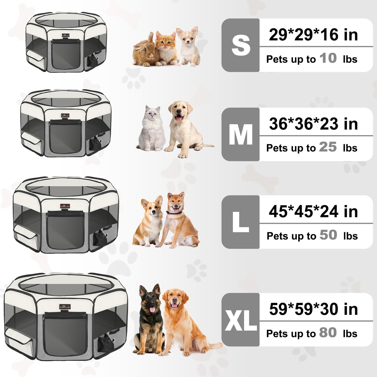 Aivituvin Dog Playpen Foldable Waterproof Pet Play Pens for Cat, Puppies, Rabbits, Chickens, Durable Portable Pet Tent for Travel Camping Indoor/Outdoor Grey XL