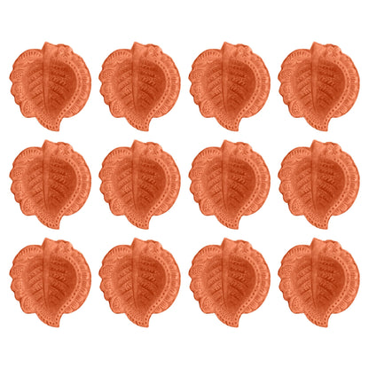 Craftsman 12 Pc Clay Diya Set, Handmade Terracotta Oil Lamps, Design 2, Brown, Model DIYA113 for Diwali Festive Decor