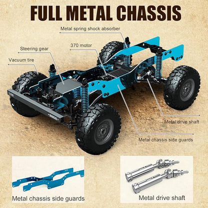 1:12 RC Car Toy 4WD 2.4GHz Remote Control Off-Road Crawler Vehicle IPX4 Waterproof 13MPH Full Metal Chassis with LED Lights Rechargeable Batteries for Adults Kids 8+ (Yellow)