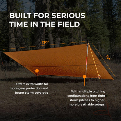 VIAM Outdoors Switchback Tan Tarp: Waterproof Camping Tarp for Hunting, Glassing, Hammock Rain Fly, Ultralight Backpacking Gear Sun Shelter & Heavy Duty Outdoor Protection - 1.1oz