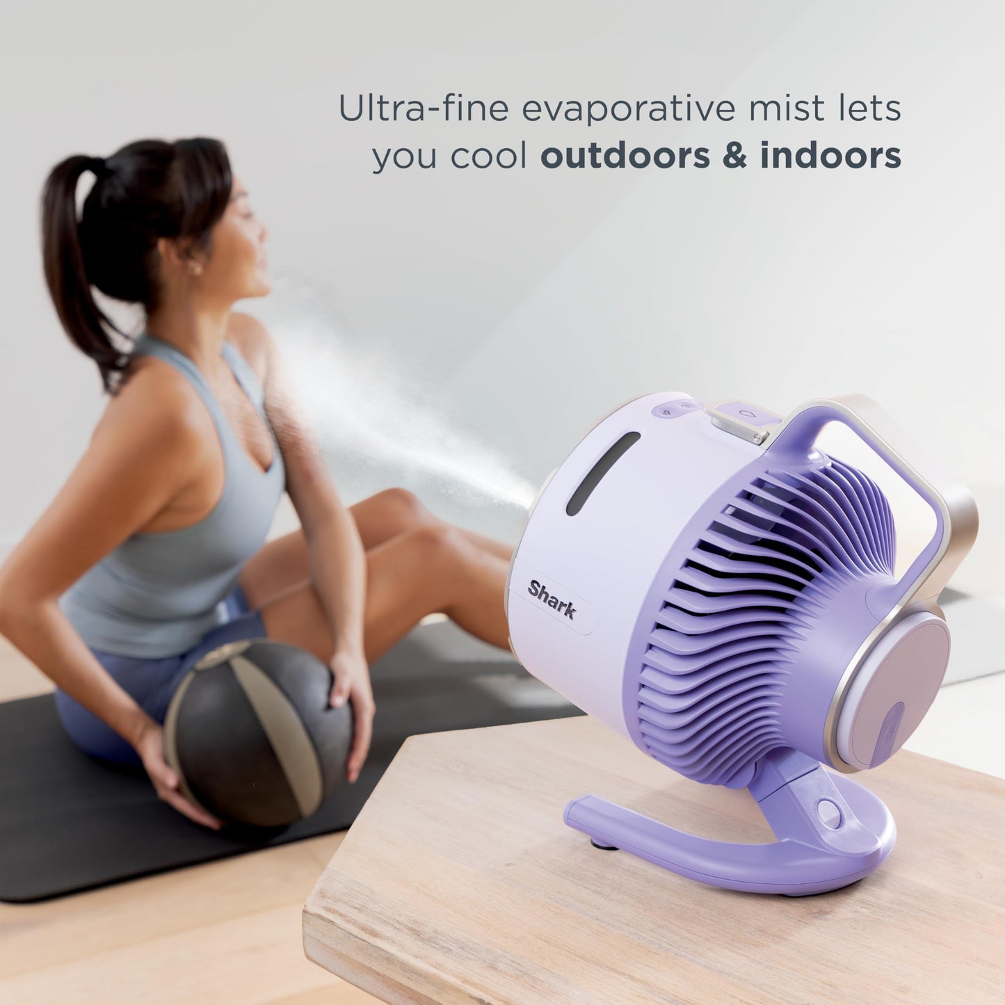 Shark FlexBreeze HydroGo Fan + Car Charger — Ultra-powerful portable fan that mists indoors & outdoors, 5 speeds, 2 bonus modes, & evaporative misting, Blueberry, FA052QBL