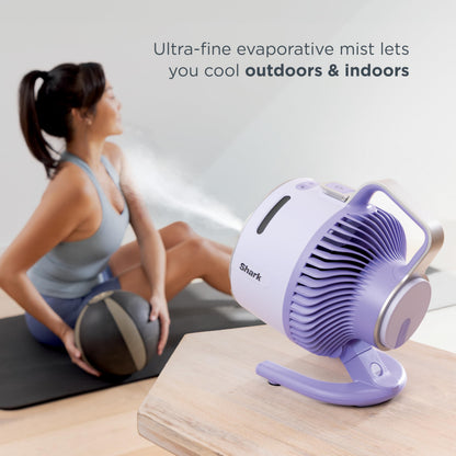 Shark FlexBreeze HydroGo Fan + Car Charger — Ultra-powerful portable fan that mists indoors & outdoors, 5 speeds, 2 bonus modes, & evaporative misting, Blueberry, FA052QBL