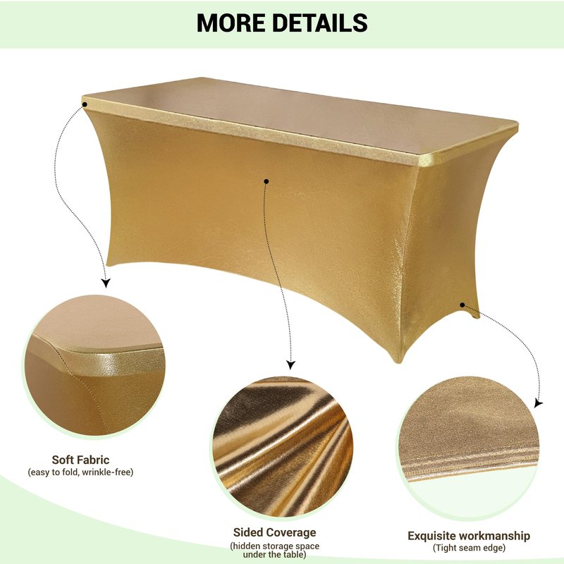 Obstal 6ft Stretch Spandex Table Cover for Standard Folding Tables - Universal Rectangular Fitted Tablecloth Protector for Wedding, Banquet and Party, 72L x 30W x 30H Inches, Stamping Gold, 2pc