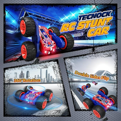 Tecnock Spider Remote Control Car 2.4GHz RC Cars with USB-C Easy Charging 4WD Double Sided 360° Rotates &amp Flips RC Stunt Car Toys Gift for Boys and Girls Ages 6-8 8-12
