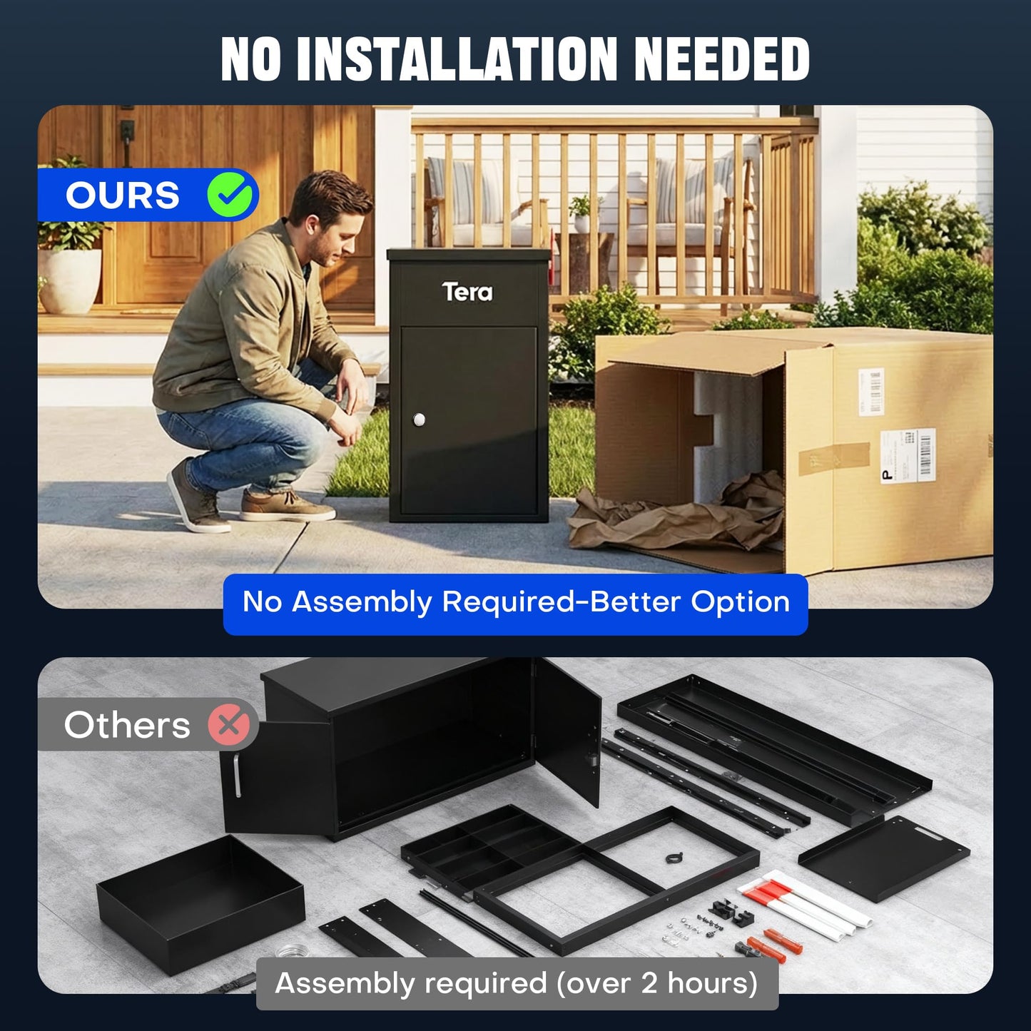 Tera Package Delivery Boxes for Outside: No Assembly Needed 23" H Anti-Theft Parcel Drop Box Outdoor with Lock Galvanized Steel Waterproof Package Delivery Box Home Office Yard Porch Curbside PDB585