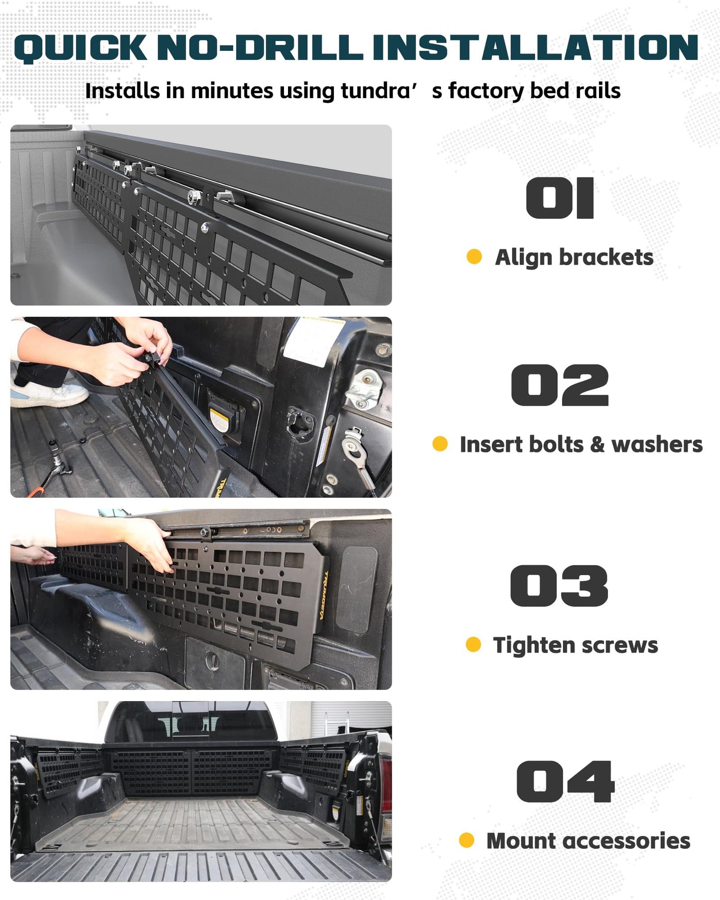 Trumgeta Heavy-Duty Side Bed MOLLE Panel Fit for 2007-2021 Toyota Tundra, Military-Grade Aluminum Truck Bed Storage Panel, 300lbs Load Capacity