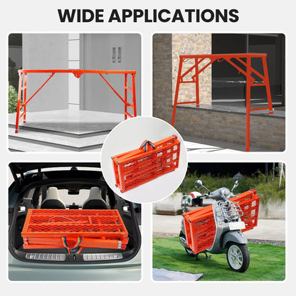 Foldable Scaffolding Platform, 70.8x15.2x36.2-62 Inch Portable Work Platform, 770 Lbs Capacity, Adjustable Height Industrial Step Ladders, Ideal for Painting, Wiring and Home Decor, Red