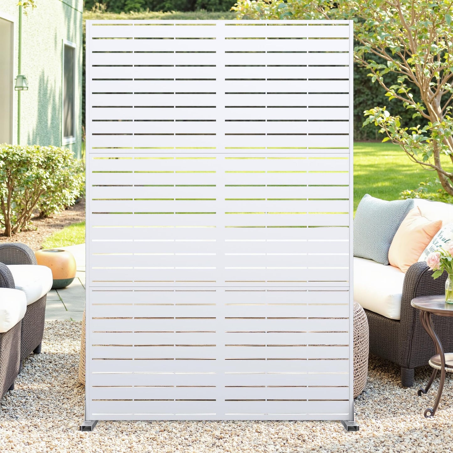 GarveeLife Metal Privacy Screen 72" h x 47" w, Outdoor Privacy Screens and Panels, Freestanding Decorative Fence for Patio Lawn Garden Deck Balcony, 3-Panel with Stand