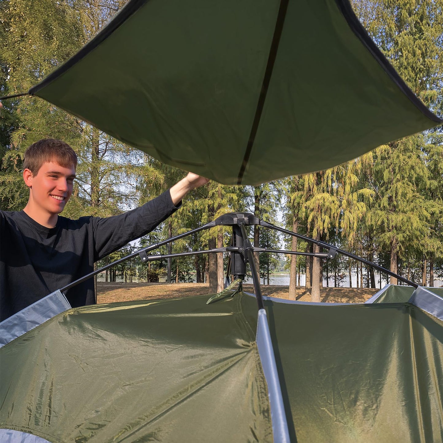 Night Cat Pop Up Tent 2-3 Persons Instant Set Up Tent with Footprint Tarp & Porch, Automatic Double Layer Waterproof Camping Tent with Rainfly Trekking Pole Not Included