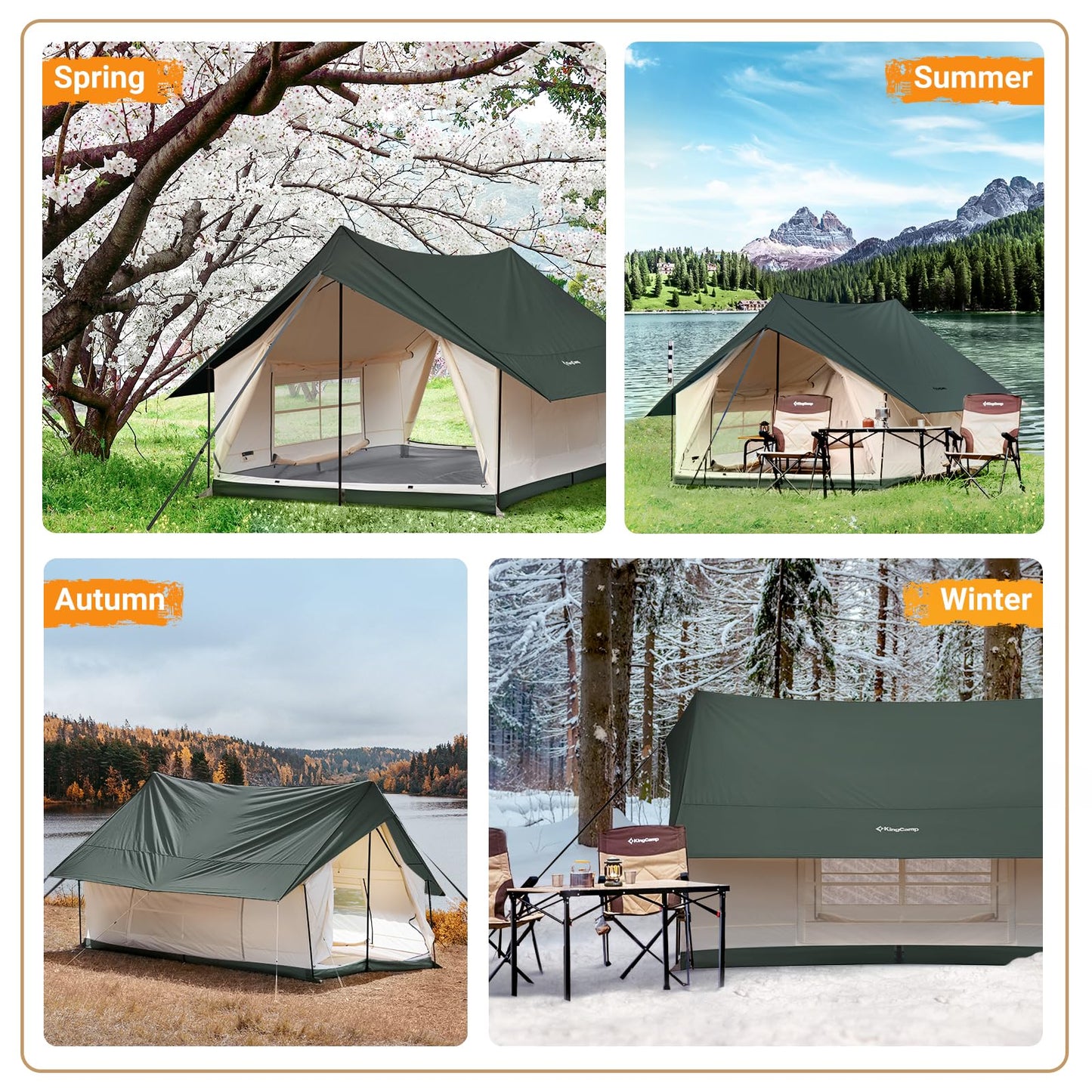 KingCamp 6-8 Person Canvas Tent for Camping Waterproof & Windproof Cabin Tents with Large Mesh Windows, Easy Setup, All Season Wall Tent for Family Camping, Hiking, and Outdoor Events