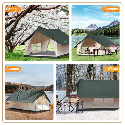 KingCamp 6-8 Person Canvas Tent for Camping Waterproof & Windproof Cabin Tents with Large Mesh Windows, Easy Setup, All Season Wall Tent for Family Camping, Hiking, and Outdoor Events