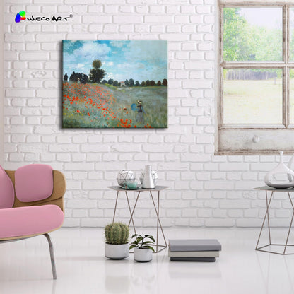 Wieco Art Framed Wall Art The Poppy Field Near Argenteuil Canvas Prints of Claude Monet Floral Oil Paintings Classic Flowers Landscape Pictures Artwork for Bedroom Home Decorations