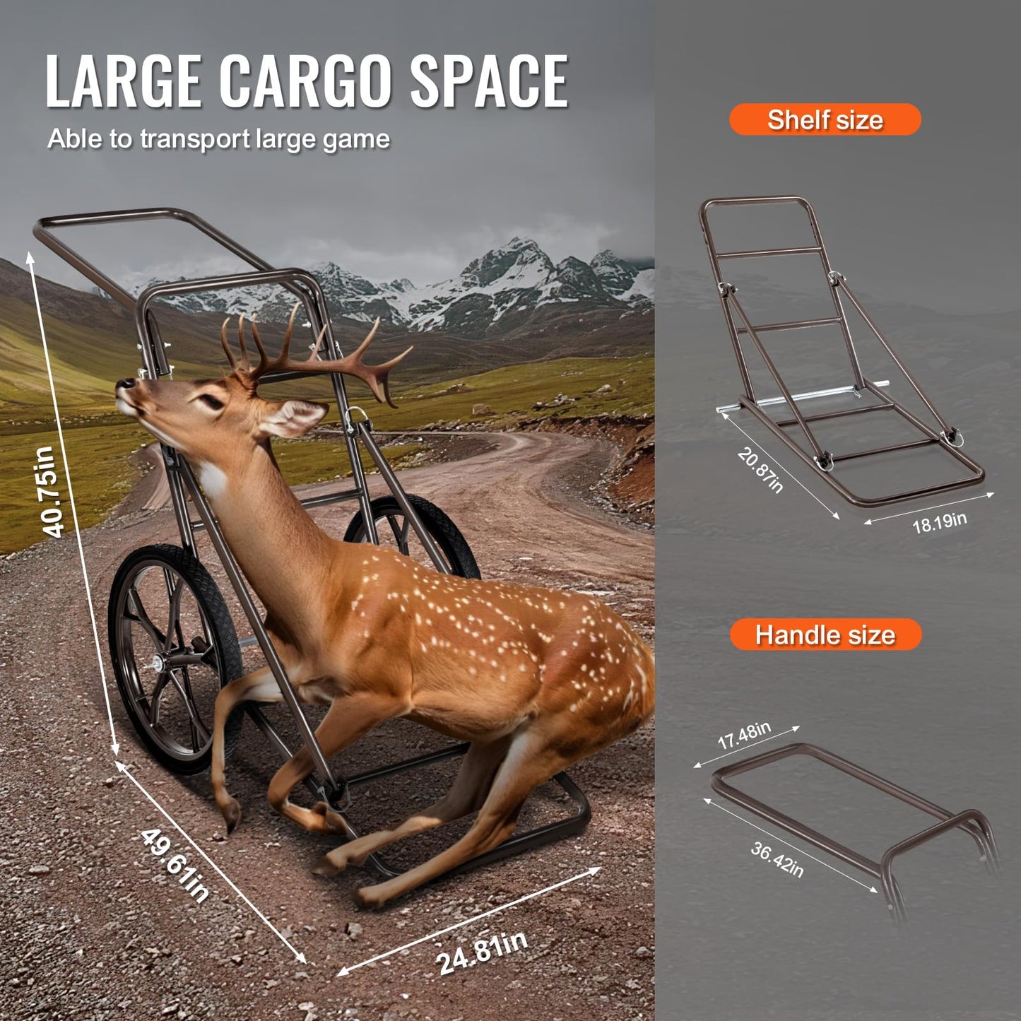 VEVOR Game Carts for Hunting, 500 LBS Deer Cart Game Hauler, Hawk Crawler Deer Cart, Hawk Hunting, All Terrain Folding Cart, Deer Hauling Cart, Heavy-Duty Utility Gear Dolly for Hunting Fishing Hiking