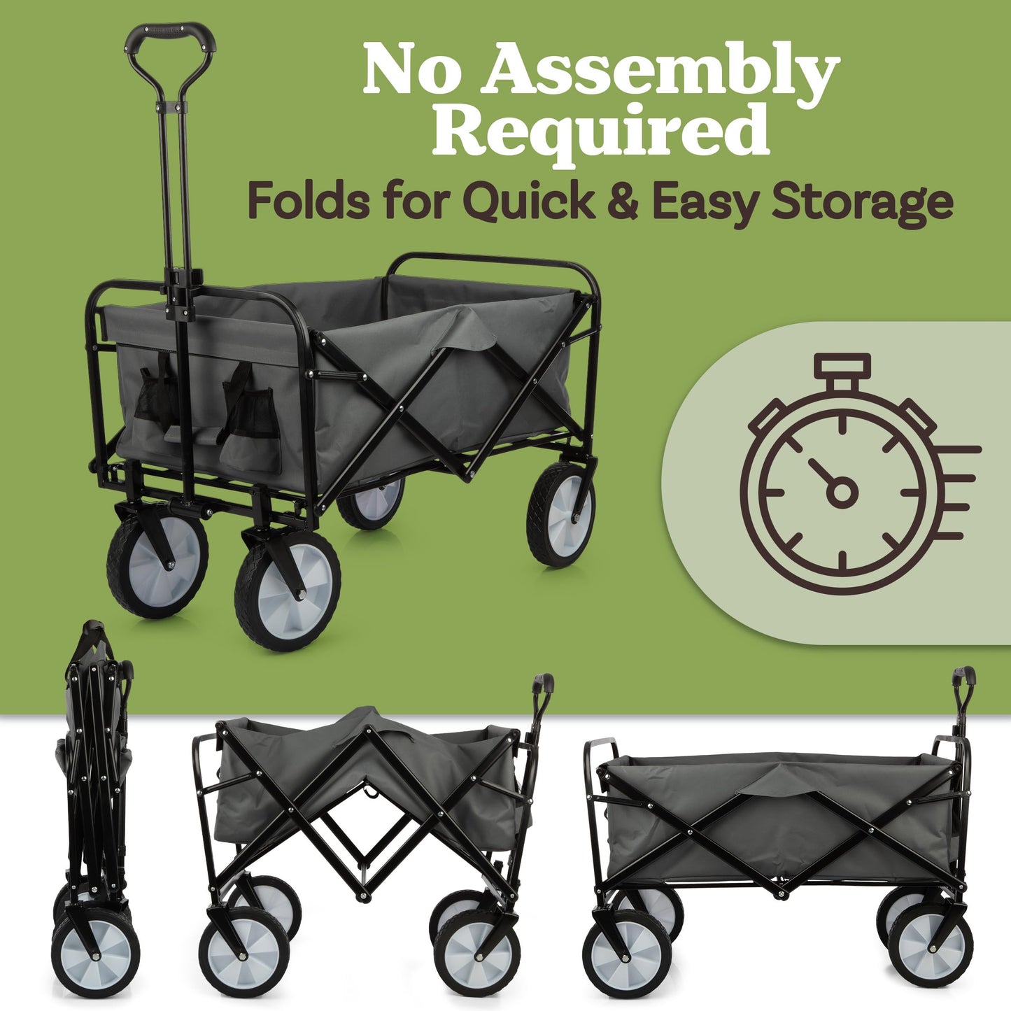 Collapsible Wagon - Grocery Cart on Wheels - Portable Beach Wagon, Folding Garden Cart or Shopping Cart - Wagons Carts Foldable by Pure Garden (Gray)
