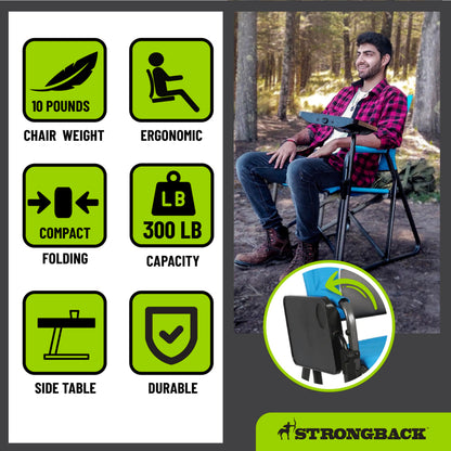 STRONGBACK Outdoor Chair Director Portable Camping Chair with Lumbar Support - Cupholder &Pocket Included - Heavy-Duty Foldable Chair - Rocker/Black