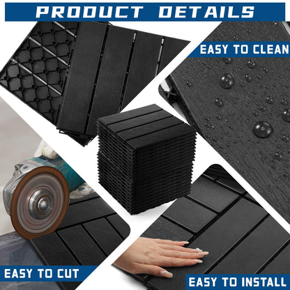Treela 48 Pcs Plastic Interlocking Deck Tiles 12 x 12 Inch Patio Deck Tiles Waterproof Non-Slip Outdoor Flooring Composite Floor Boards for Porch, Poolside, Balcony, Backyard, Garden (Black)