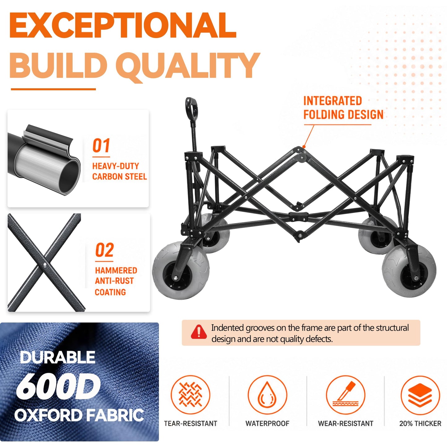 Deralumer X800 Heavy Duty Beach Wagon with 9"x4" Balloon Wheels – 200L Foldable Wagon Cart, 41" Collapsible Utility Wagon with Side Bag for Beach Essentials, Sports, Camping & Outdoor