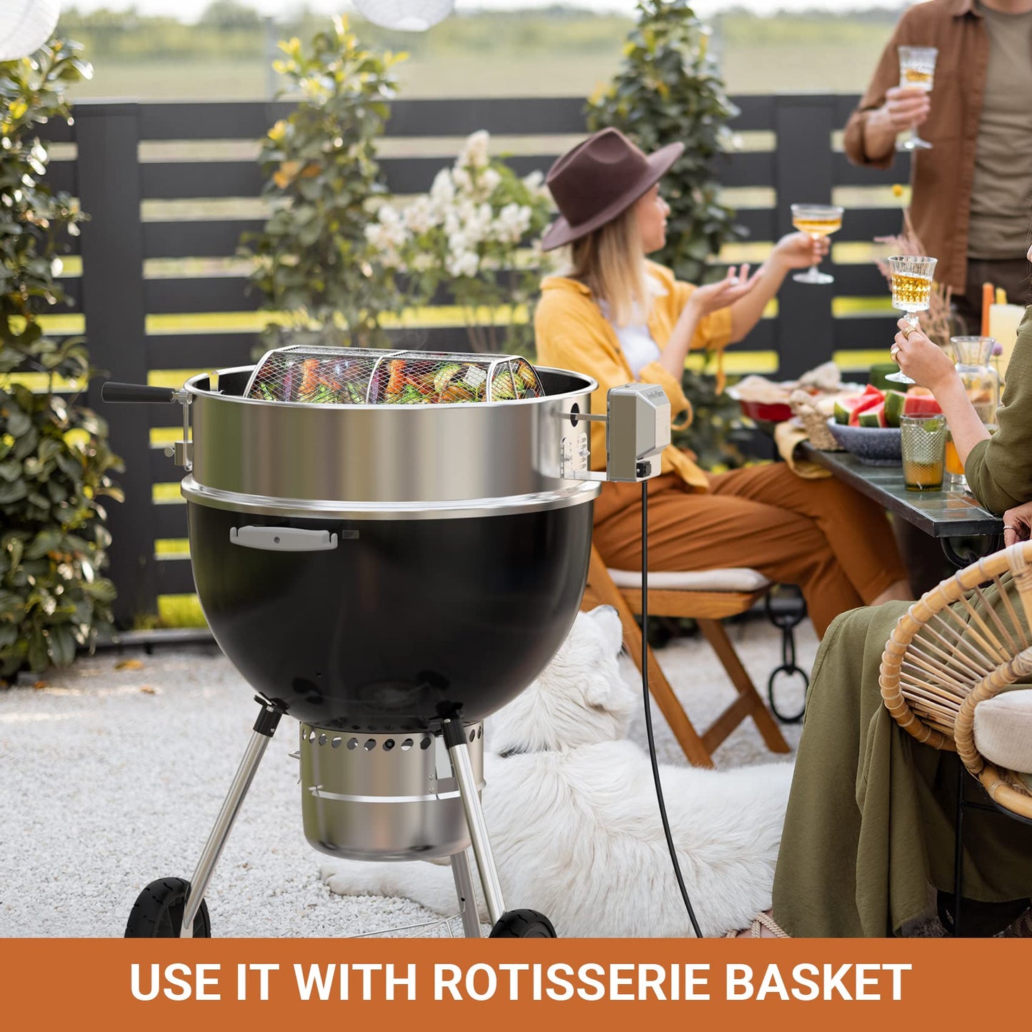 onlyfire Upgrade Stainless Steel Rotisserie Ring Kit for Weber 22-inch Kettle Charcoal Grills, Comes with Charcoal Baskets and 10 Pack Drip Pans