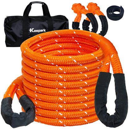 Kinetic Recovery Tow Rope Kit - 1" x 30ft 55000LBS Tow Strap with 2 Soft Shackles, Heavy Duty Kinetic Recovery Rope for Off-Road Vehicle, Jeep, Truck, SUV, UTV, ATV - Orange