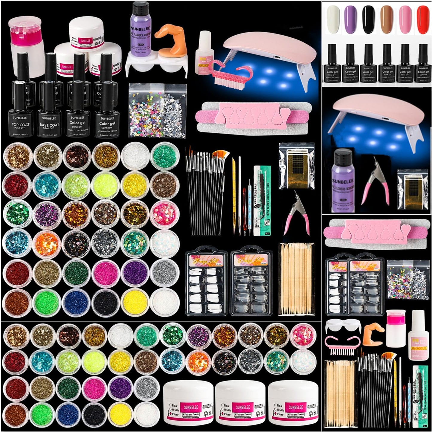 Nail Kit Set Professional Acrylic with Everything, 12 Glitter Acrylic Powder Kit Nails Art Tips Decoration, DIY Nail Art Tool and Supplies for Beginners