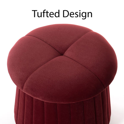 Fabulaxe Modern Tufted Velvet Mushroom Shape Storage Ottoman Storage Stool Trunk, Red
