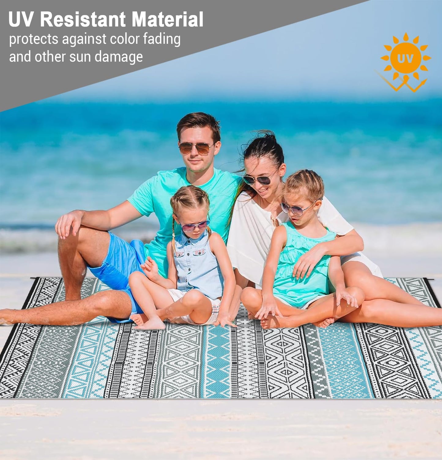 COZYLOOM Outdoor Rug for Patio 9x18 ft Waterproof Clearance, Reversible Indoor Outdoor Plastic Straw Camping Rug Carpet, RV Mat, Large Area Rug for Deck, Backyard, Balcony, Porch, Beach, Blue/Grey