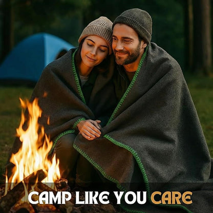 Wool Camping Blanket 10-Pack - 70% Wool Heavy-Duty Military Style Throw, Warm & Washable, Fire Retardant Cover for Emergency, Survival & Outdoor Use – For Camping, Car, Home & Hiking, Grey 66x90