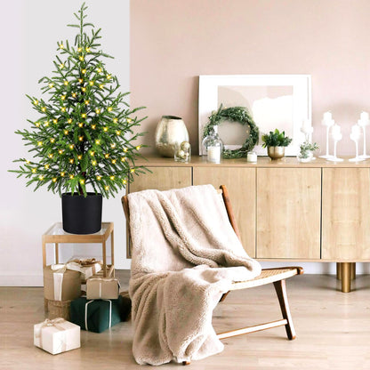ENVEN PreLit Artificial Norfolk Pine Christmas Tree – Realistic Potted Tree with 70 LED Lights & 8-Mode Battery Box, Pre-Assembled Faux Holiday Decor for Indoor Display (3FT-1Pack)