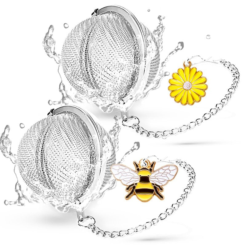 Stainless Steel Tea Infusers, Set of 2 TeaSanavie Tea Strainer Tea Ball with Honeybee & Flower Charms for Loose Leaf Tea