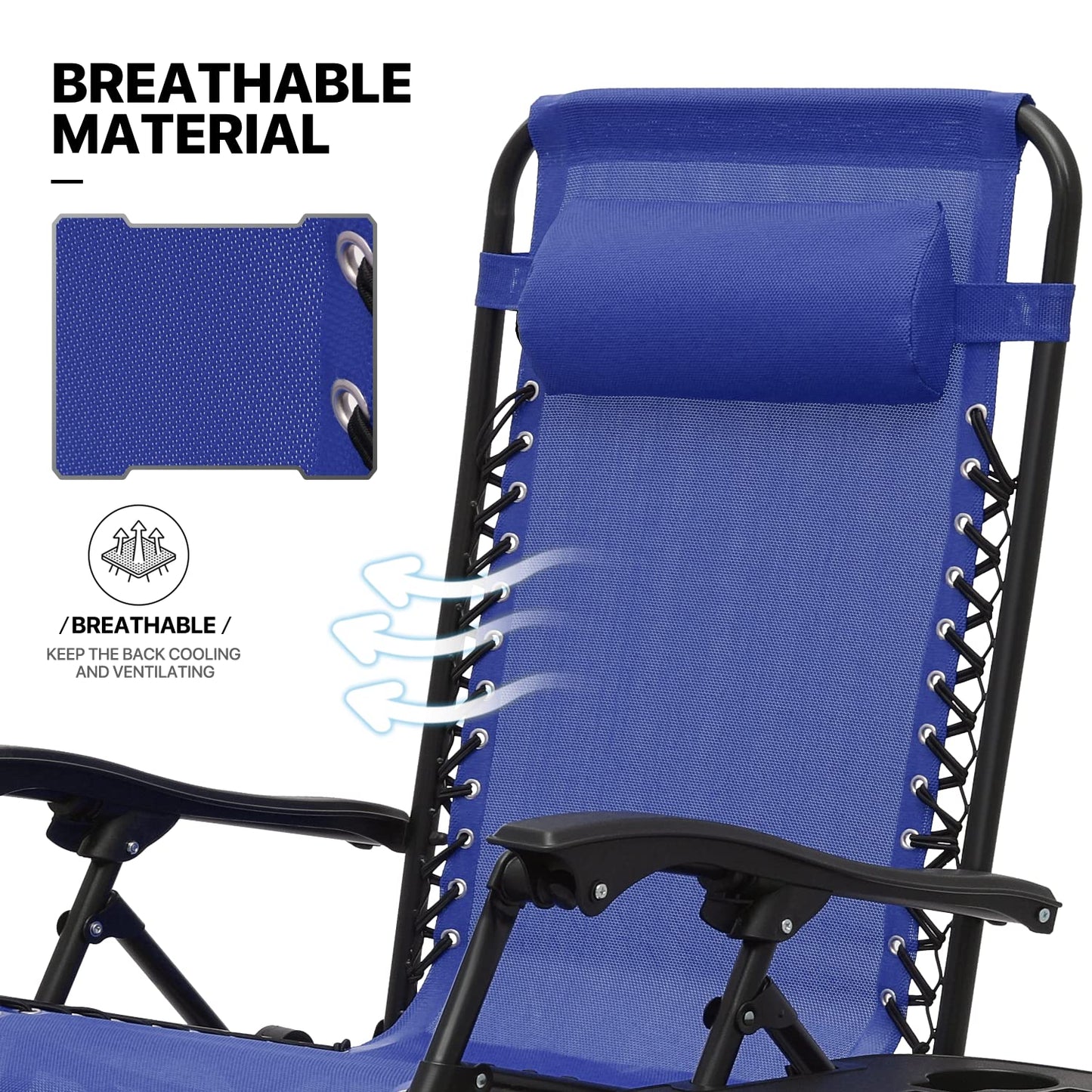 MoNiBloom Zero Gravity Chairs Set of 2 Outdoor Folding Patio Lounge Chairs for Outside Reclining Lawn Chairs Recliner Beach Chairs for Adults, Blue