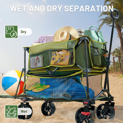TIMBER RIDGE 400L Large Capacity Folding Double Decker Wagon with Brakes, 54" Extra Long Extender Wagon Cart, 450lbs Heavy Duty Collapsible Cart, All-Terrain Big Wheels for Camping, Sports, Shopping