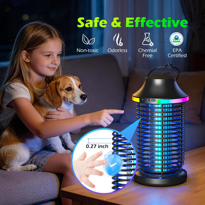 Rechargeable Bug Zapper Outdoor, 4200V Powerful Electric Mosquito Zapper 5-in-1 Portable & Wireless Bug Zapper Outdoor Cordless with 5000mAh Battery, Outdoor Waterproof Fly Zapper for Patio Camping