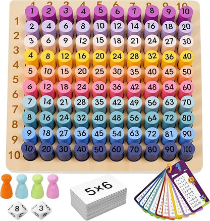 Wooden Montessori Multiplication Board Game: Math Educational Toys Multiplication Table Board Game Montessori Math Manipulatives Toys Toddlers Kids Multiplication Chart Game for Early Education