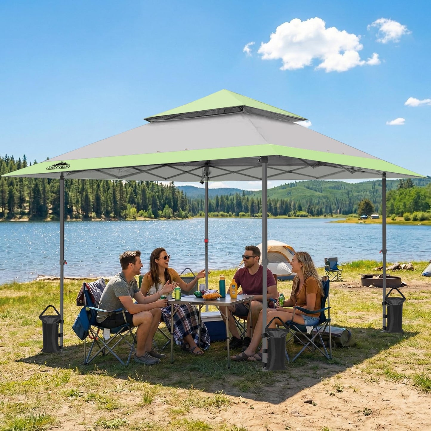 EAGLE PEAK 13x13 Straight Leg Pop Up Canopy Tent Instant Outdoor Canopy Easy Single Person Set up Folding Shelter w/Auto Extending Eaves 169 Square Feet of Shade (Gray)
