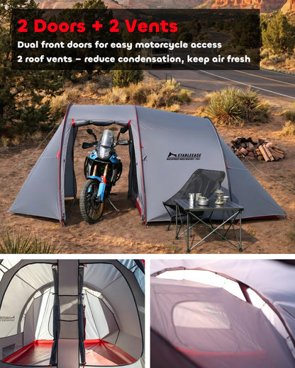 2 Person Camping Tent Motorcycle Tent Waterproof Instant Family Tents Lightweight Motorcycle Storage Shelter for for Backpacking Hiking Easy Setup