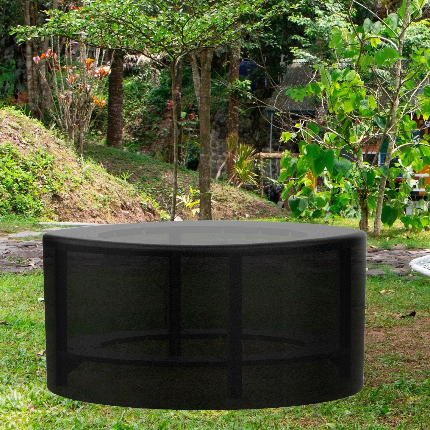Fire Pit Surround Tabletop for Solo Stove Yukon, Bonfire, Tiki, Outdoor Smokeless Fire Pit Table for Wood Burning Fire Pits, Powder-Coated Steel Stove Table Surround with Cover for Solo Stove
