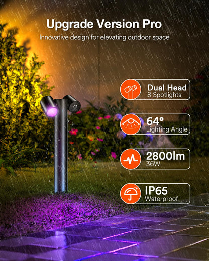 Lumary Smart Pathway Lights Pro 700LM, RGBAICW Color Changing Landscape Lights with 8 Adjustable 355° Spot Lights IP65 Waterproof, 48FT Wired Outdoor Landscape Lighting, WiFi APP/Voice/Remote (4 Pack)