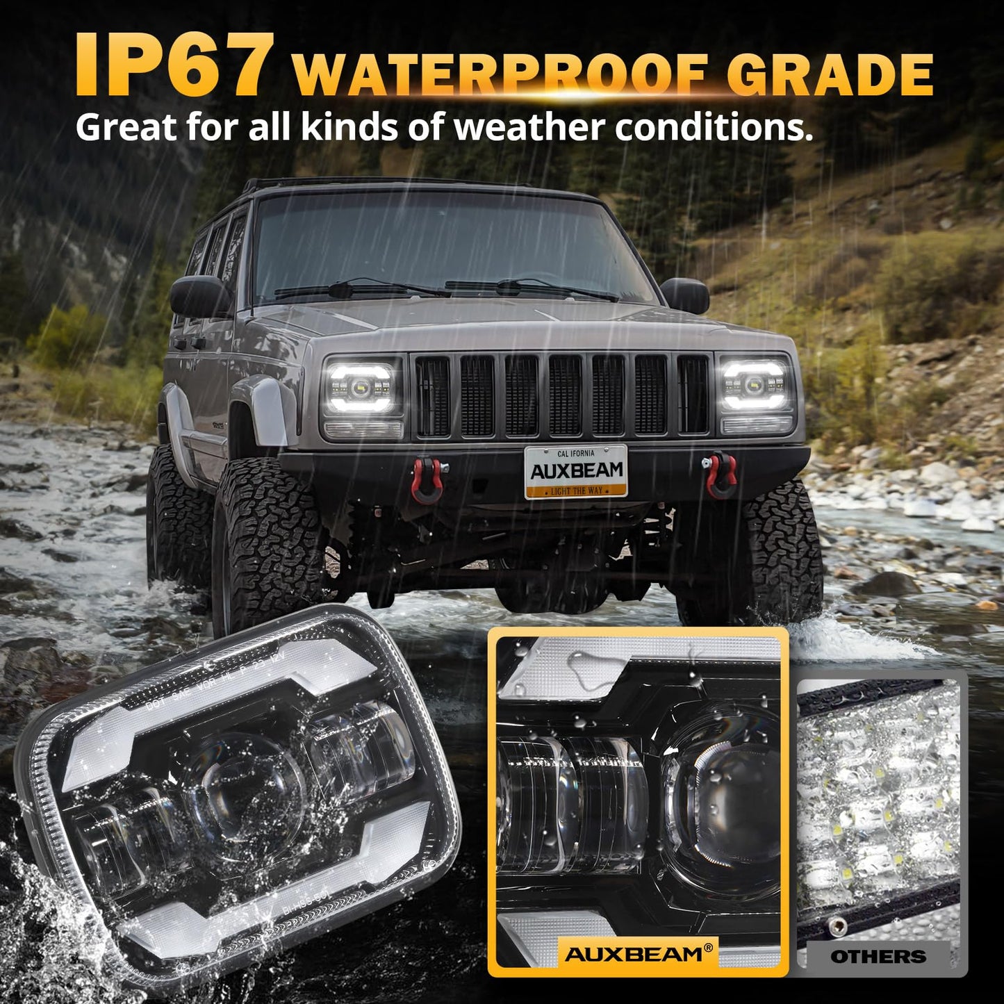 Auxbeam 12000LM Bright 5x7 In Headlights, 7x6 Led Headlights with DRL Turn Signal High Low Beam, Compatible with Jeep Cherokee XJ Wrangler YJ Ford Chevrolet, H6054 H5054 Headlights DOT Approved, Black