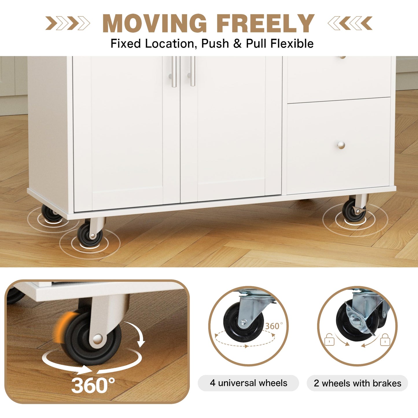 Shintenchi Kitchen Island with Folding Drop Leaf, Rolling Island Table with Storage, Kitchen Cabinet on Wheels with Seating Area for Kitchen, Bar Cart with Cabinet, White