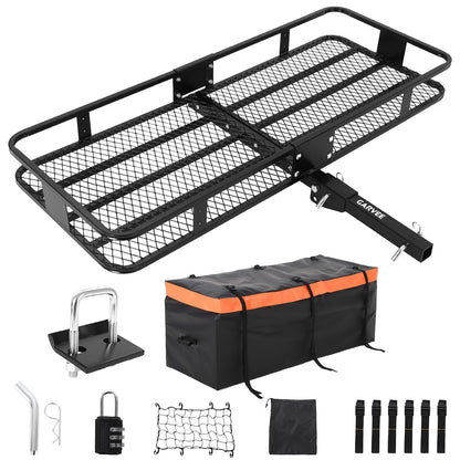 Garvee 70" x 30" x 6", Hitch Cargo Carrier, 500 Lbs Capacity with Ratchet Straps & Cargo Bag, Folding Hitch Mount Cargo Carrier Basket with Hitch Lock for 2" Receiver, Fit for SUVs