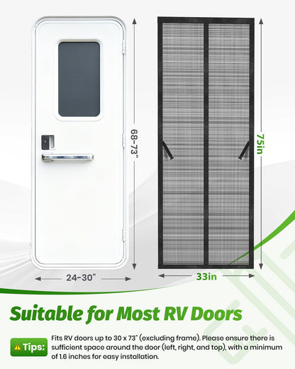 Gociean Magnetic RV Screen Door Curtain for Camper, Curtain Size 33'' x 75'', Travel Trailer, Fifth Wheel and Motorhome, Tear-Resistant Mesh Bug Screen, Self Closing Mosquito Net, Pet Friendly