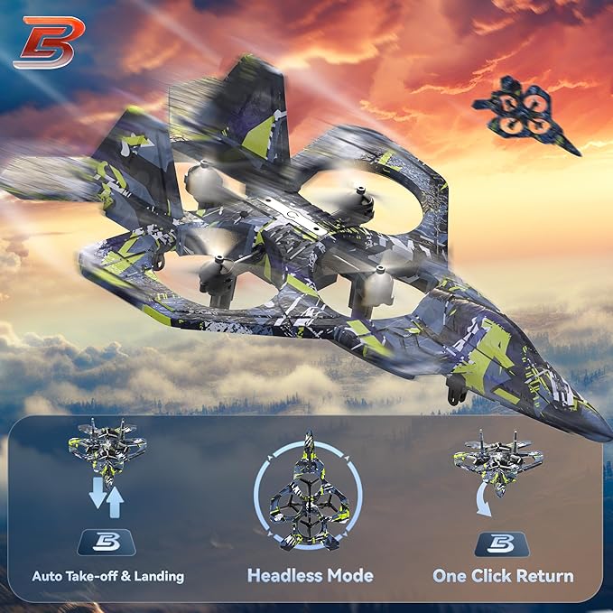 BEZGAR RC Plane Foam Remote Control Airplane Drone for Kids RC Aircraft for Boys and Girls Fighter Jet Helicopter with LED Lights Altitude Hold 360° Flip Stunt Rotation Toy Airplane Blue