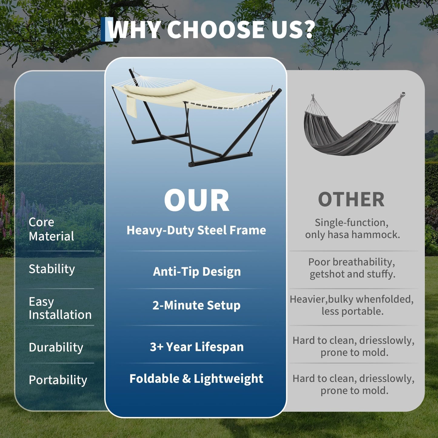 GarveeLife 2 Person Double Hammock with Stand and Pillow - 450 Lbs Capacity Heavy Duty Hammock with Balance Rope, Large Outdoor Hammock for Patio Backyard Poolside