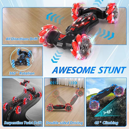 RC Stunt Car 2.4 GHz 4WD Remote Control Gesture Sensor Toy Cars Double Sided Rotating Off Road Vehicle 360° Flips with Lights Music Drift rc car for Boys and Girls 5-13 Birthday